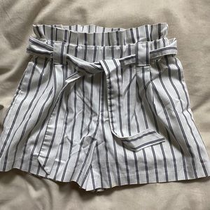 Zara Tie-Front High Waisted Striped Shorts